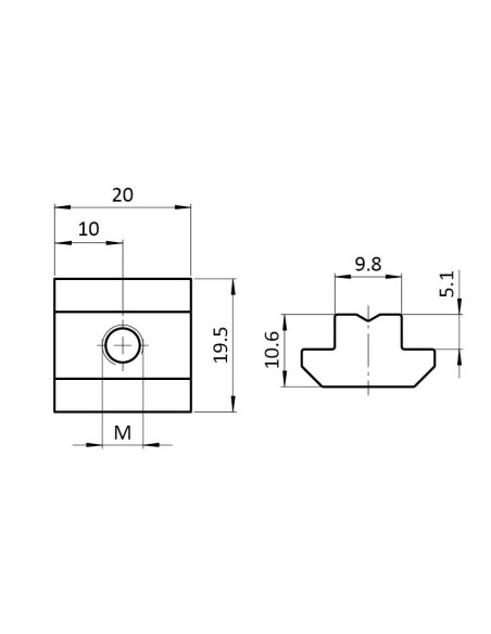 Coulisseau Rainure 10mm M5 Compatible Bosch Rexroth