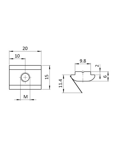 Coulisseau basculant à ressort Rainure 10mm M6 Compatible Bosch Rexroth