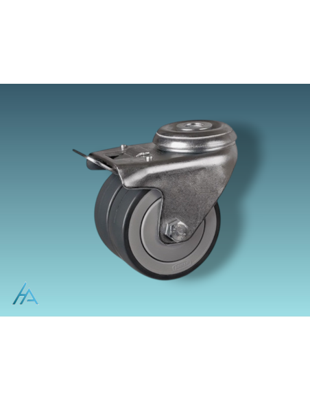 Roulette diamètre 50 mm jumelée pivotante frein à oeil Caoutchouc gris roulements à billes - 60 Kg