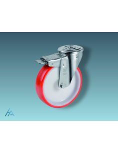 Roulette diamètre 80 mm pivotante frein roulement à billes à Oeil polyuréthane rouge - 130 Kg