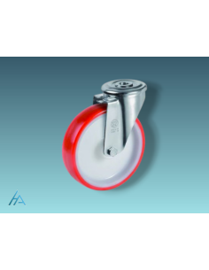 Roulette diamètre 80 mm pivotante roulement à billes à Oeil polyuréthane rouge - 130 Kg