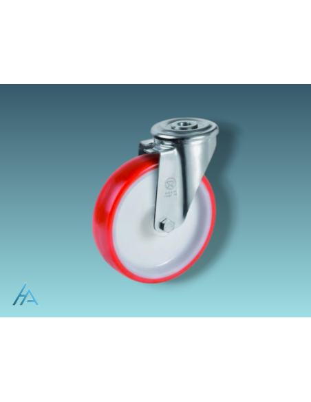 Roulette diamètre 80 mm pivotante roulement à billes à Oeil polyuréthane rouge - 130 Kg