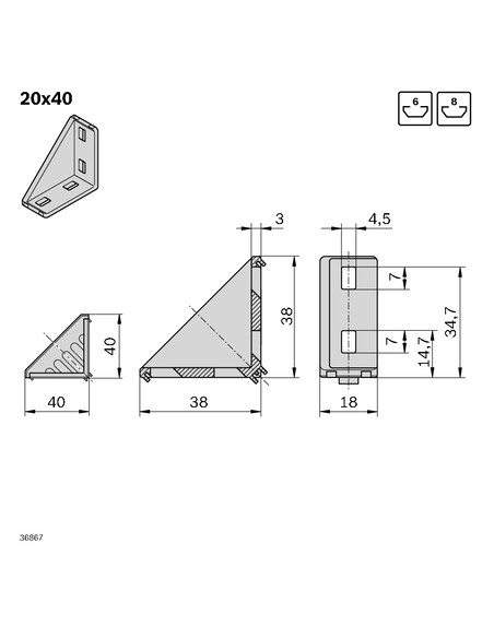Equerre 20x40 SET Bosch Rexroth 3842523520