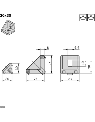 Equerre 30x30 8/8 SET Bosch Rexroth 3842523528