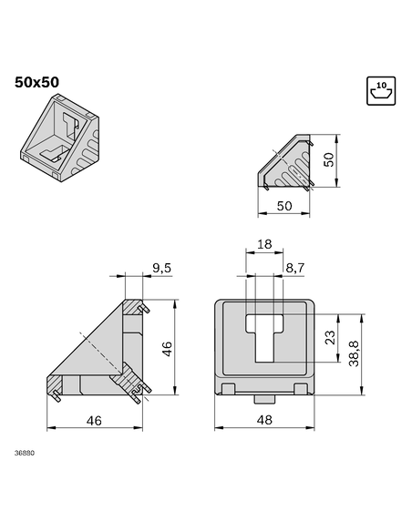 Equerre 50x50 Bosch Rexroth 3842530381