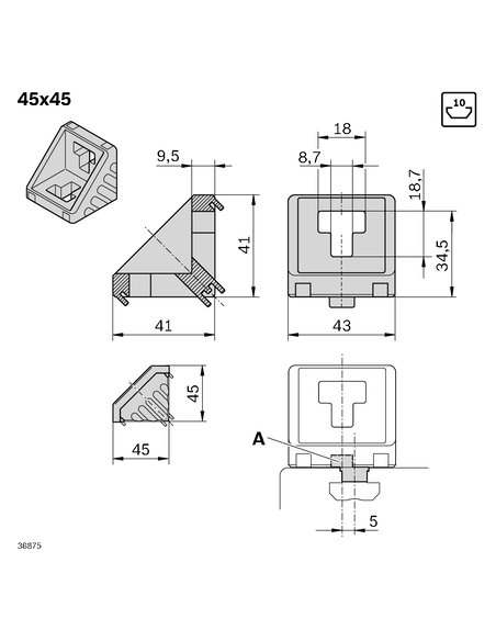 Equerre 45x45 SILVER SET Bosch Rexroth