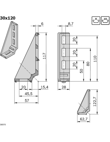 Équerre de fondation 30x120 Bosch Rexroth 3842523587