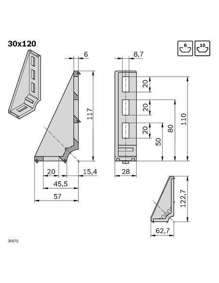Équerre de fondation 30x120 Bosch Rexroth 3842523587