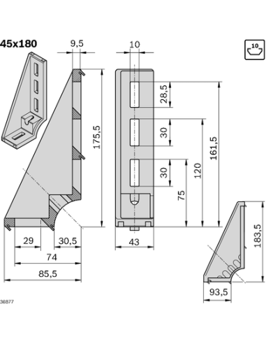 Équerre de fondation 45x180 Bosch Rexroth 3842523583