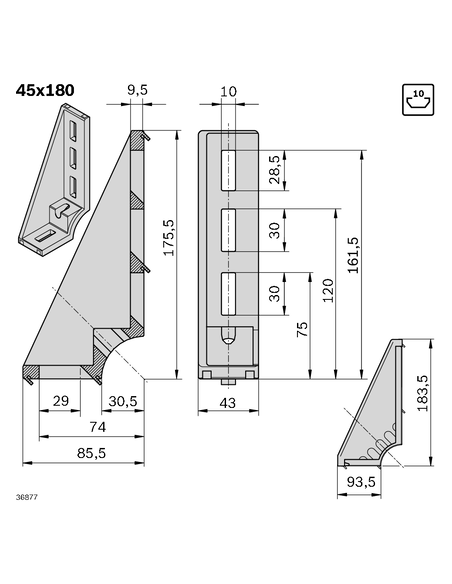 Équerre de fondation 45x180 Bosch Rexroth 3842523583
