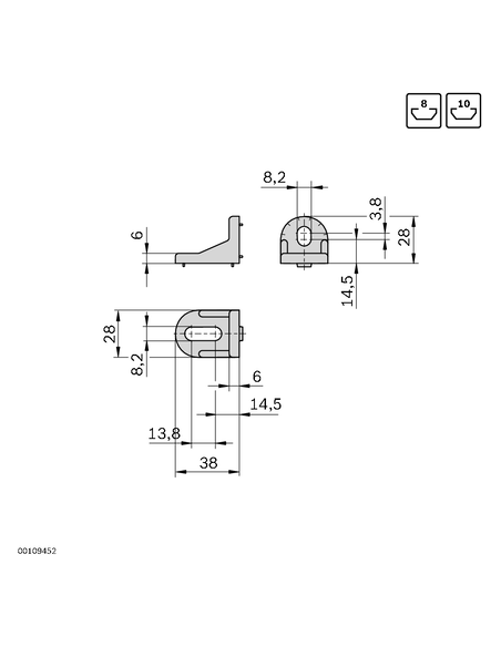 Equerre R28X28X38 10-10 Silver SET Bosch Rexroth 3842538704