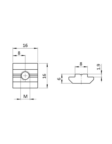 Coulisseau Rainure 8mm M4 Compatible Bosch Rexroth