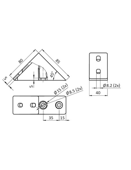 Connecteur d'angle 45° 40x80 SILVER 093WS40245