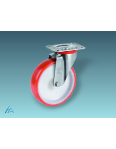 Roulette diamètre 80 mm pivotante roulement à billes polyuréthane rouge - 130 Kg