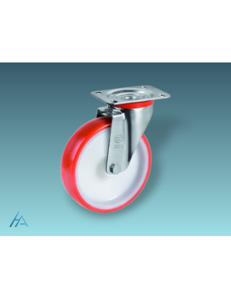 Roulette diamètre 80 mm pivotante roulement à billes polyuréthane rouge - 130 Kg